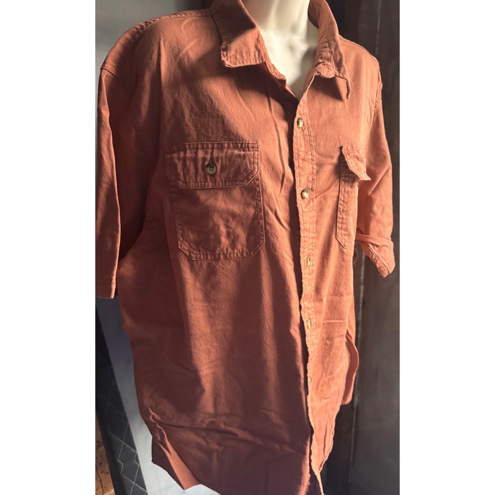 Wrangler Mens XL Short Sleeve Button Down Shirt Rust Orange Cotton Stretch Work